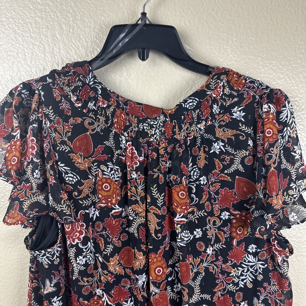 Cloth And Portrait Dress L Floral Fall Sleeveless Hi Low Maxi rust Black Slip - Picture 8 of 9